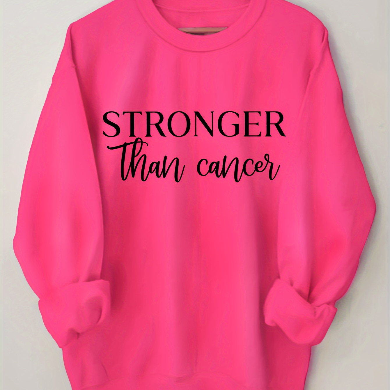 

Stronger Than Cancer Print Sweatshirt, Casual Crew Neck Long Sleeve Sweatshirt, Women's Clothing