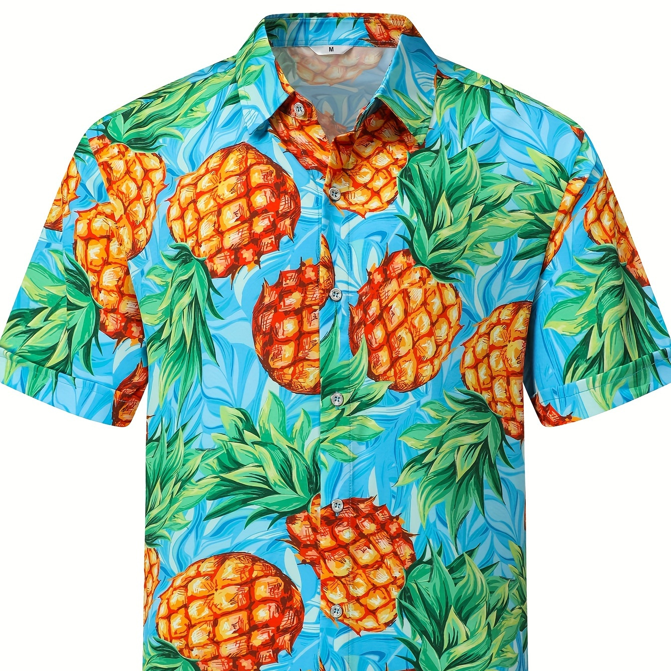 

Men's Trendy Colorful Pineapple Print Short Sleeve Button Up Lapel Shirt For Summer Daily, Perfect For Summer Beach Casual Vacation, Men's Hawaiian Shirt