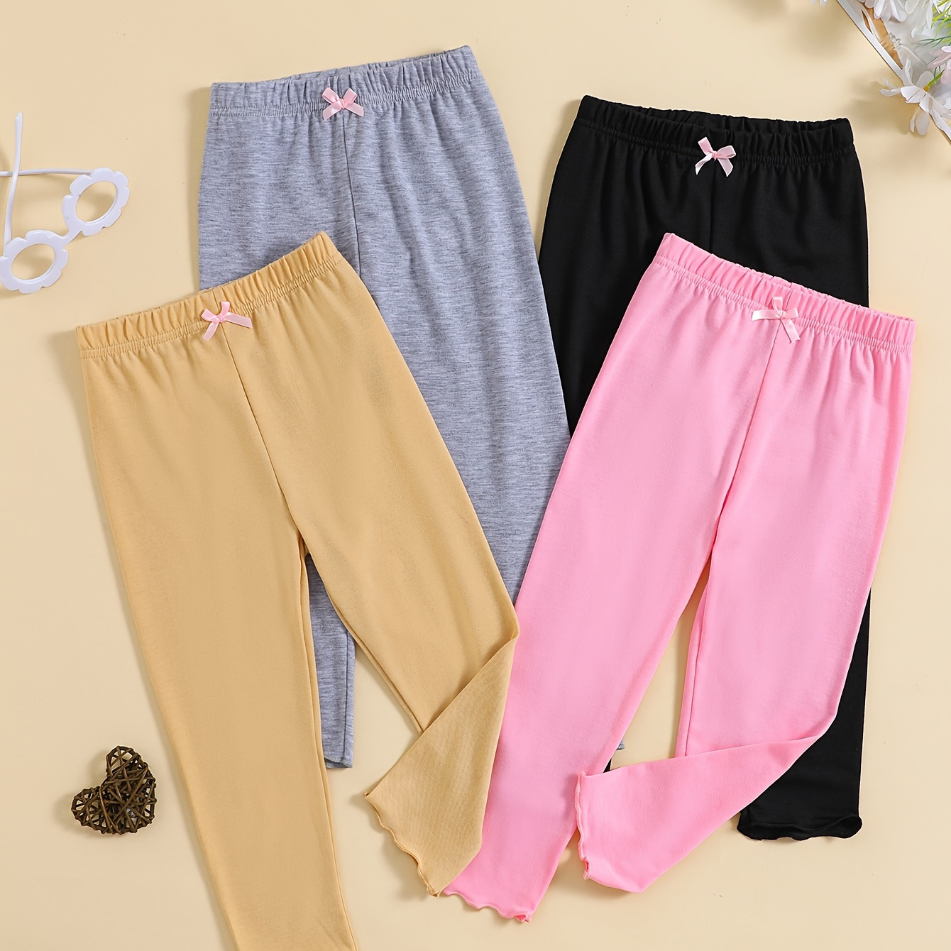 

4pcs Girls' Bow Knot Elastic Waist Leggings Pants Kids Clothing