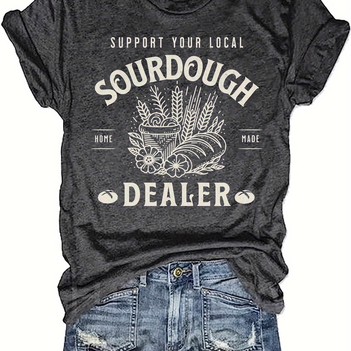 

Women' Printed T-shirt, Casual Round Neck, Polyester, Regular Length, , Knit Fabric, Sourdough Graphic Tee