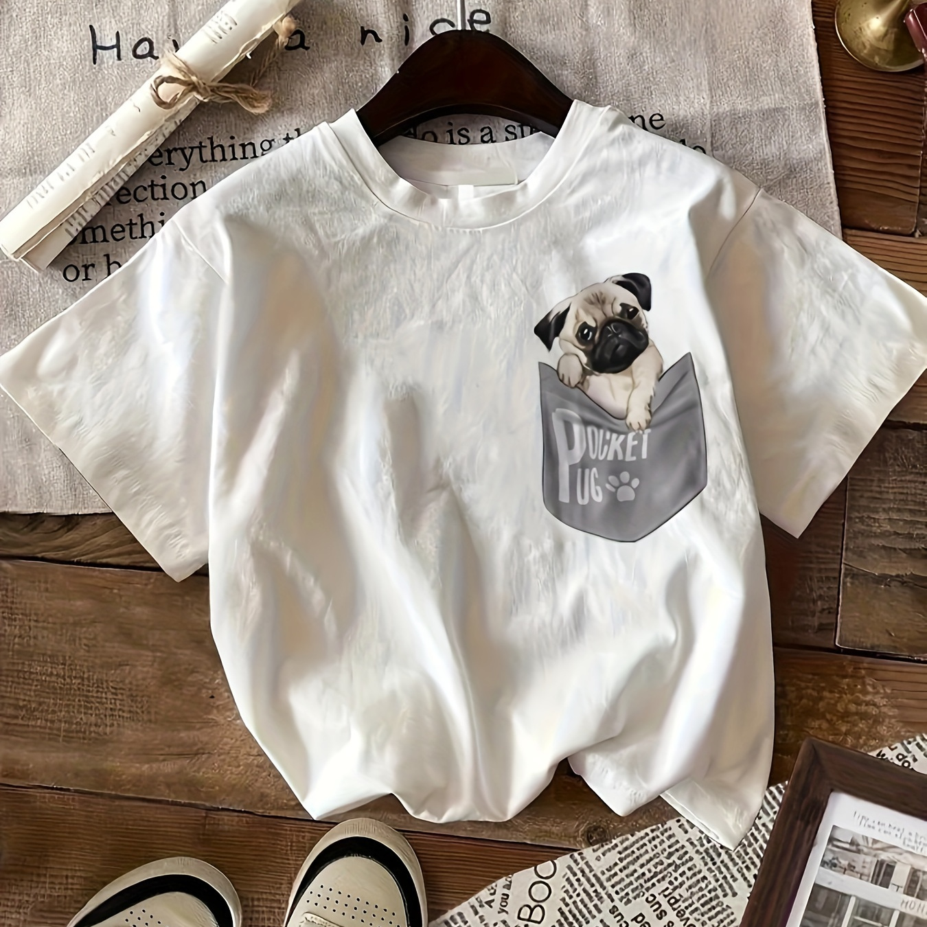 

Dog Print T-shirt, Short Sleeve Crew Neck Casual Top For Summer & Spring, Women's Clothing