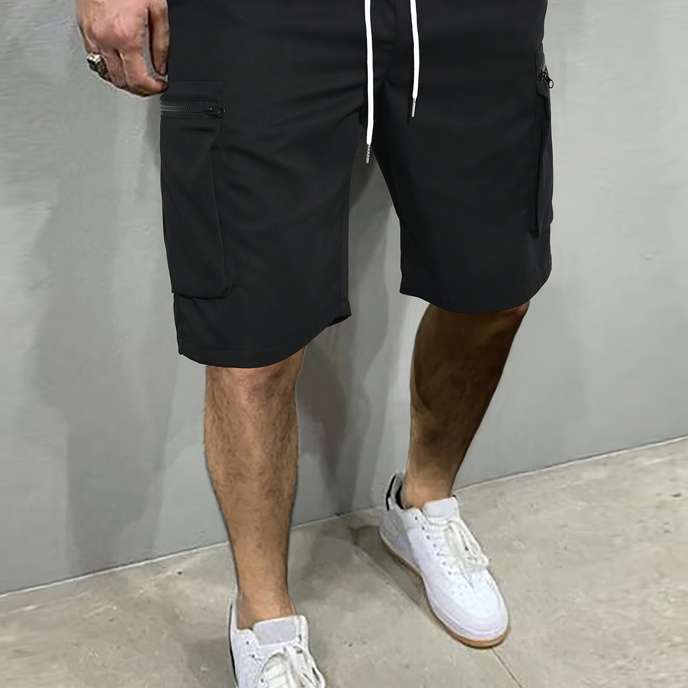 

Men's Cargo Shorts With Pockets And Drawstring In Solid Color, Loose Fit And Trendy For Casual Wear, Bermuda Shorts