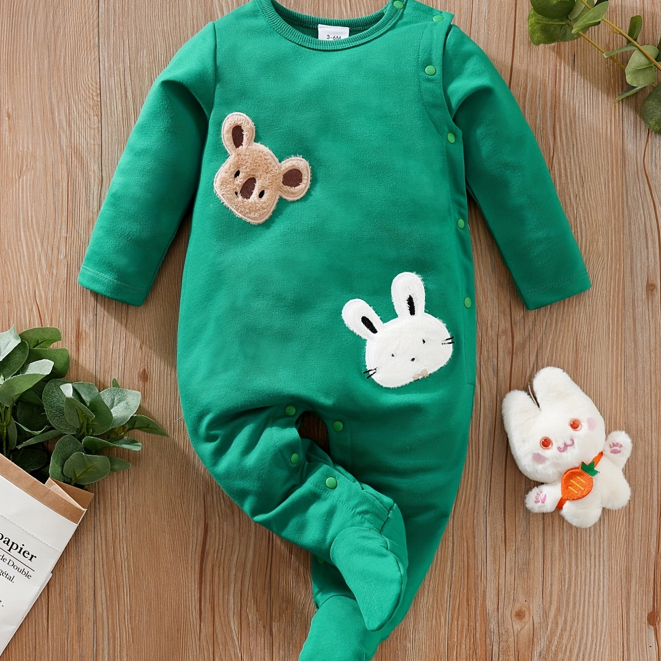 

Unisex Baby Romper Cartoon Cute Animal Embroidered Pattern Spring And Autumn Baby Bodysuit