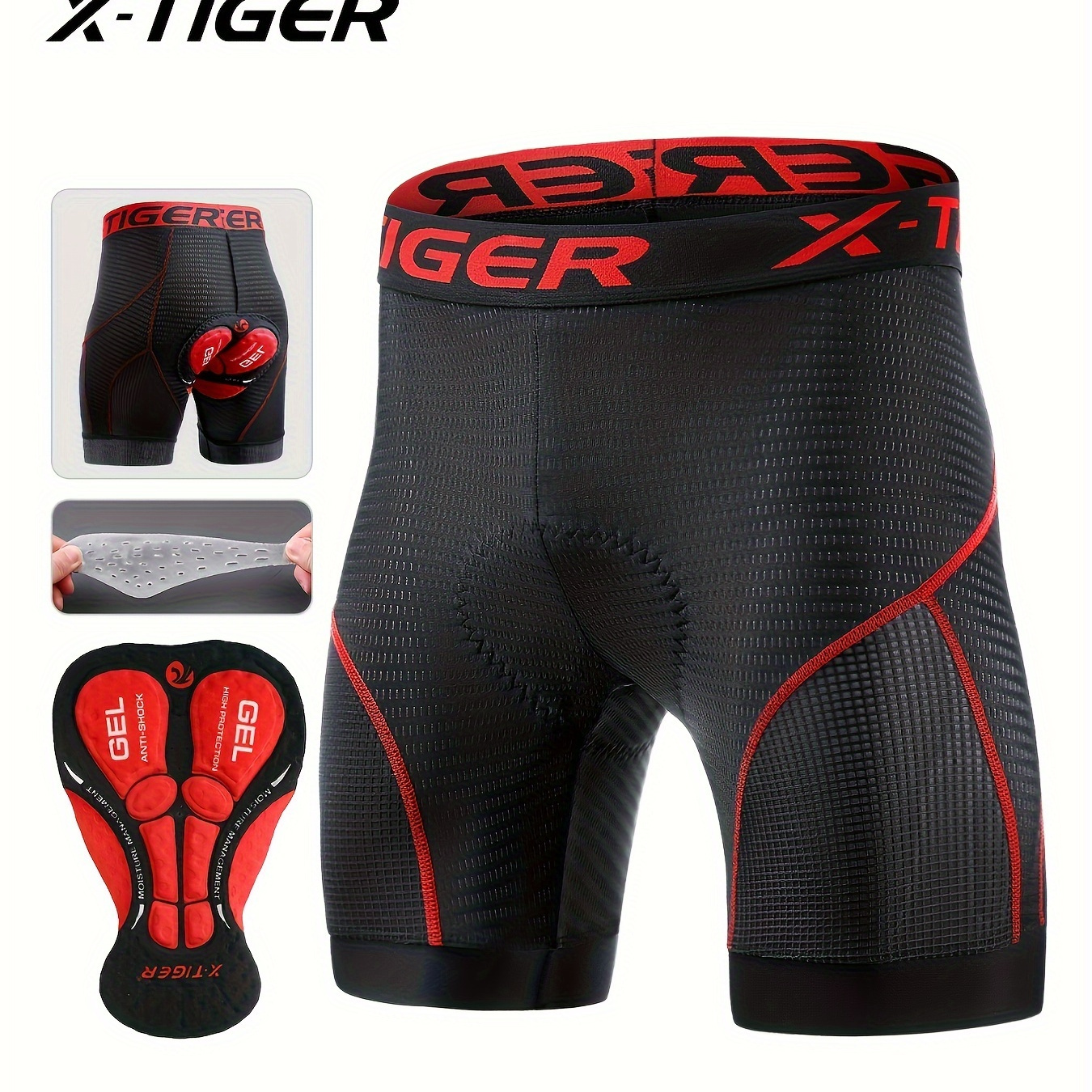 

X-tiger Men's Solid Mid Stretch Cycling Shorts With Pocket Design, 5d Padded Bicycle Riding Pants For Biking