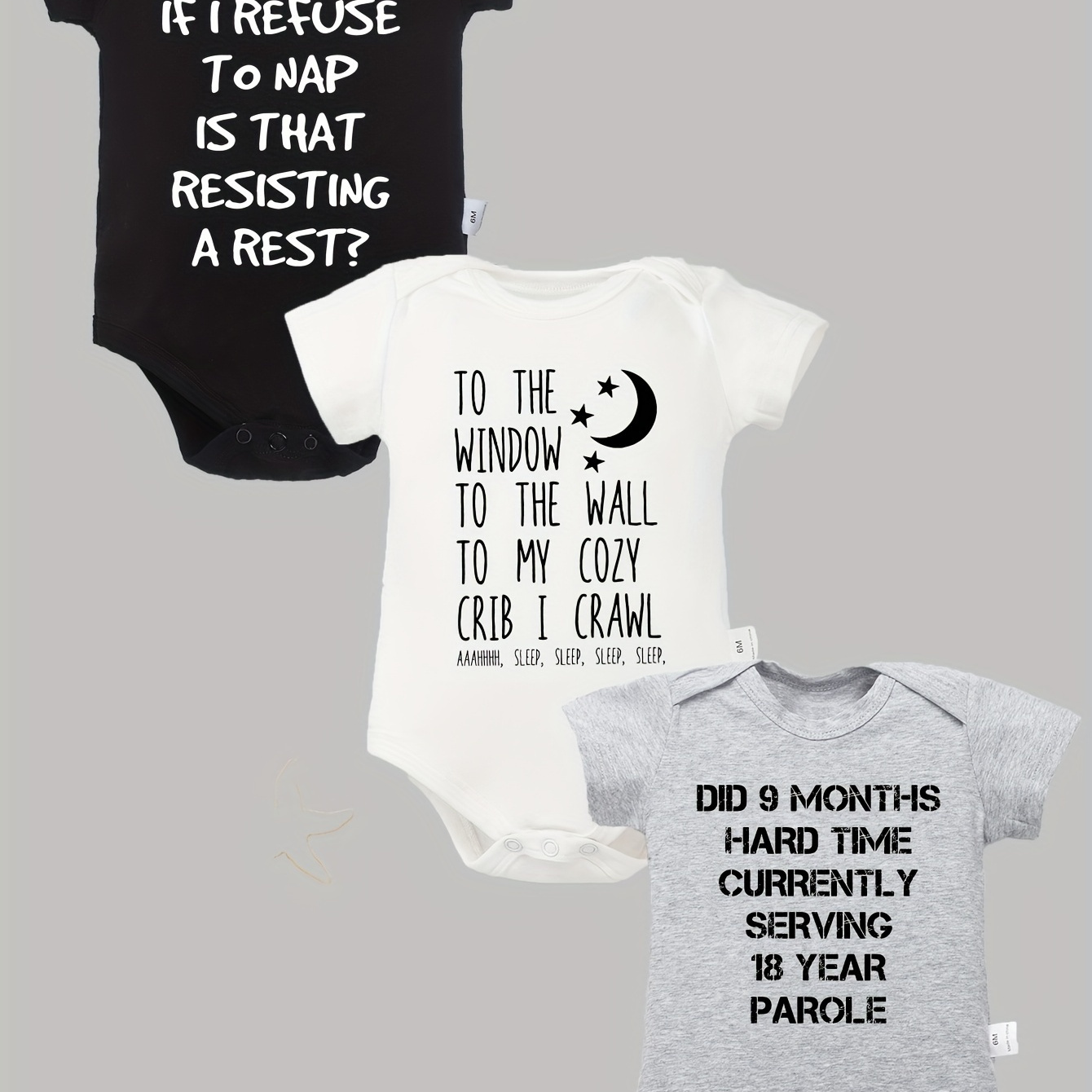 

3-piece 100% Cotton Baby Onesies And Star Pattern Print And Letter Print. Soft And Casual Round Neck Baby Onesies