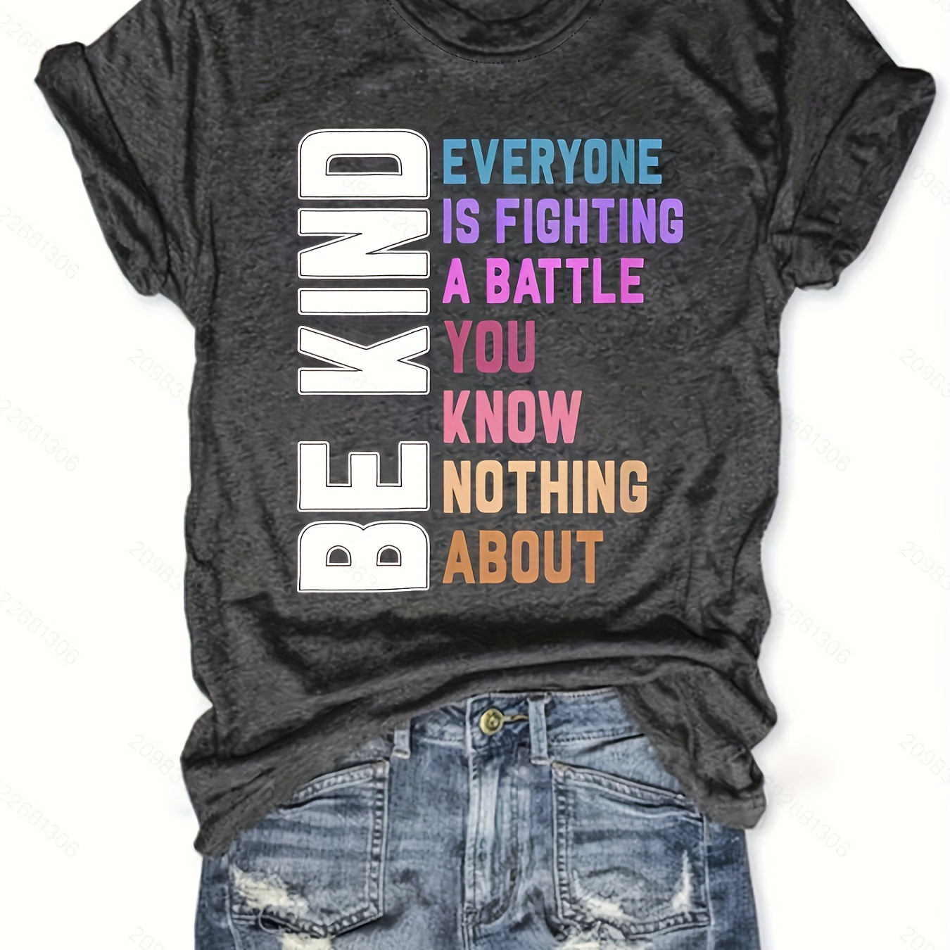 

Be Kind Neck T-shirt, Casual Short Sleeve T-shirt For , Women's Clothing