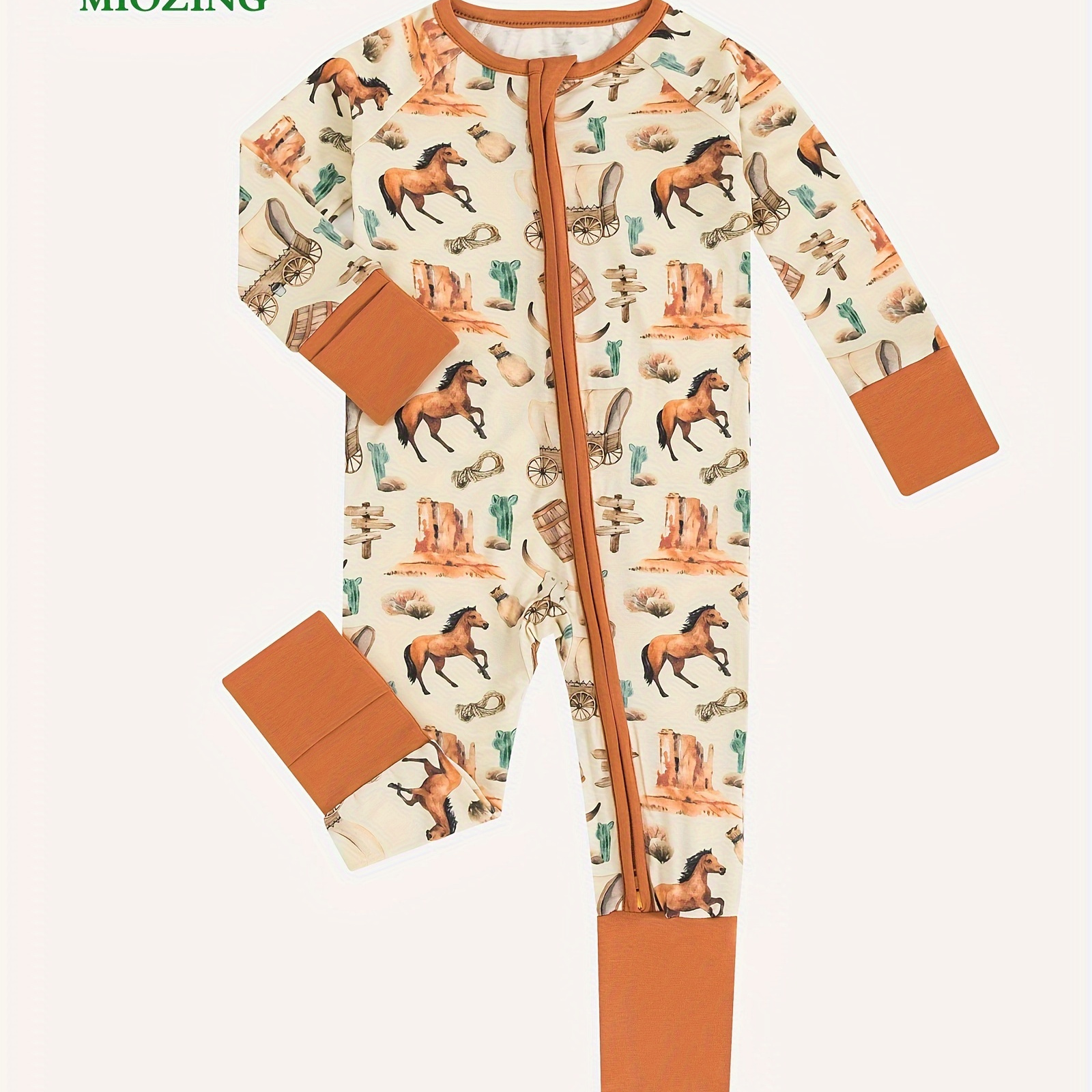 

Bamboo Fiber Fabric Unisex Baby's Soft Zip Up Long Sleeve Onesie, Cute Cartoon Print Romper,