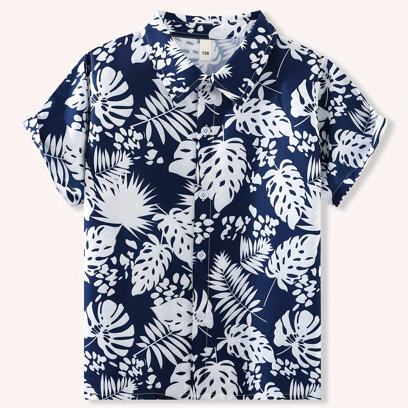 

Boy's Palm Leaves Pattern Hawaii Aloha Shirt, Short Sleeve Casual Comfy Button Up Loose Summer Holiday Shirt