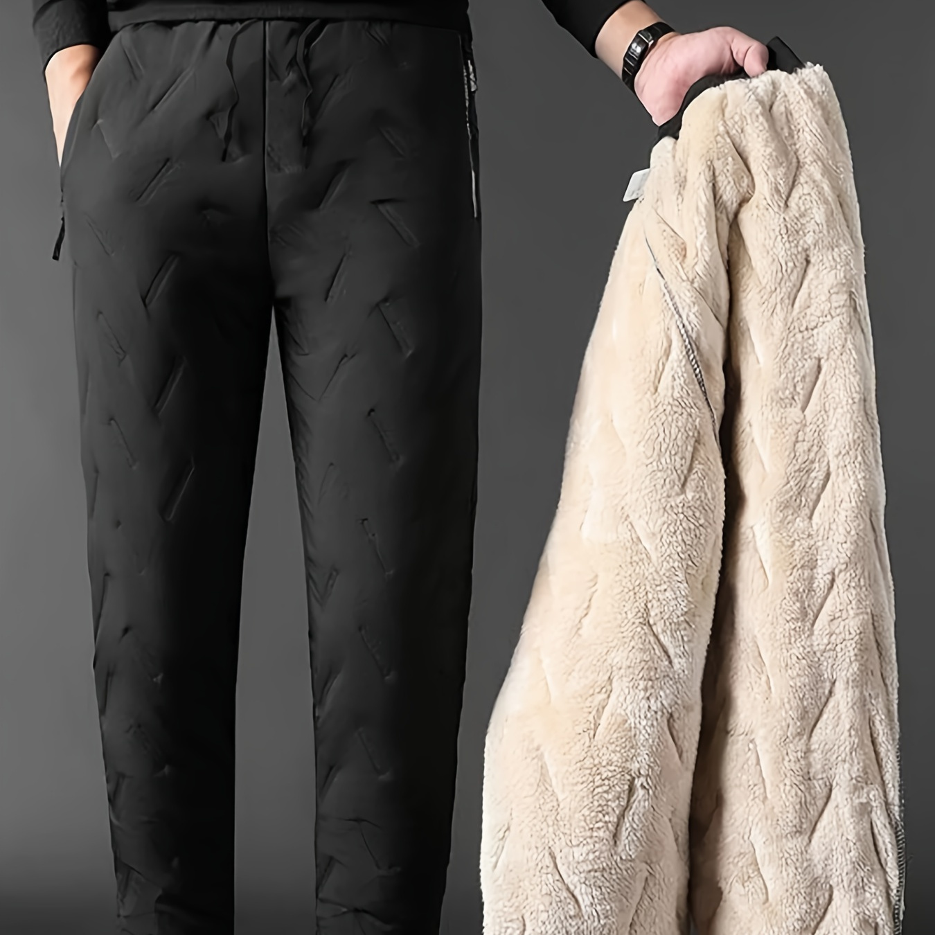 Solid Fleece Straight Leg Pants Casual Drawstring Waist Warm - Temu