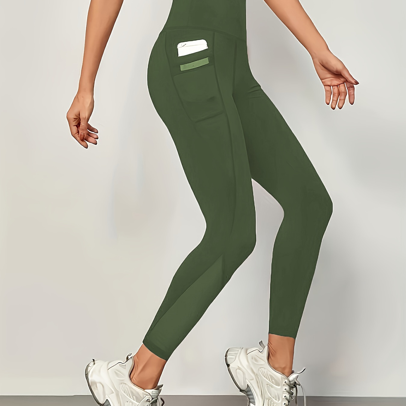 

Women's High-waisted Yoga Pants With Mesh Pocket, Fashionable Athletic Leggings For Fitness & Sports, Mature Style, Stretch Fabric, Breathable Design, Spring/autumn Collection.