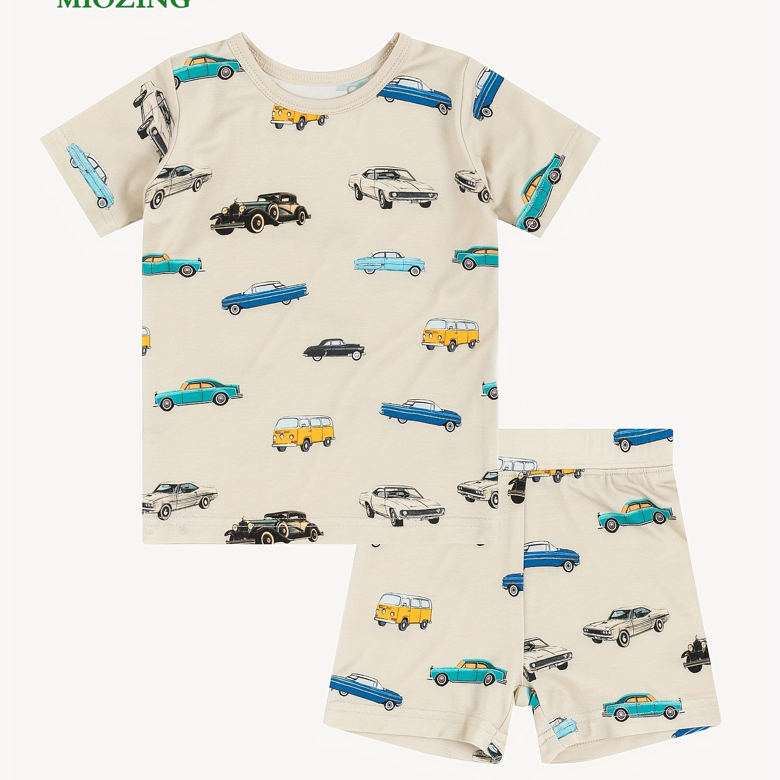 

Miozing Bamboo Fiber 2pcs, Toddler Kid's T-shirt & Comfy Shorts, Cartoon Colorful Car Pattern, Baby Girl's Clothes
