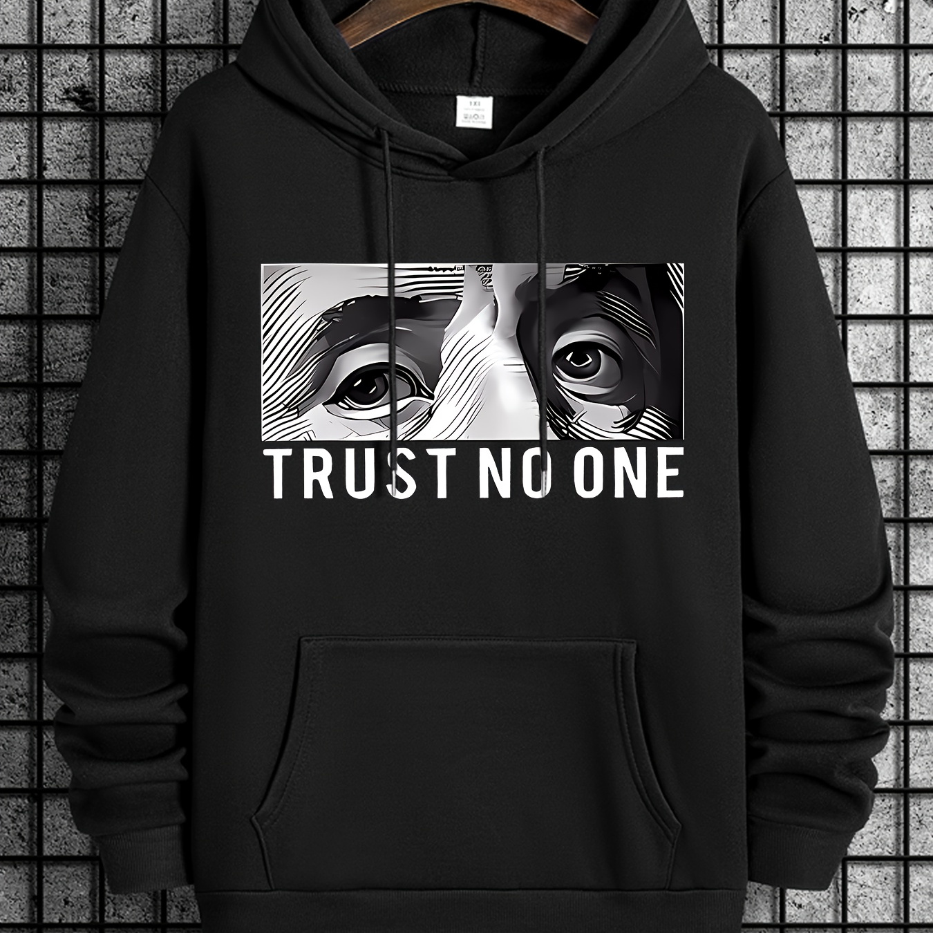 

Men's Eyes Trust No 1 Letter Print Casual Sweatshirt, Fashion Drawstring Hoodie, Comfortable Versatile Long Sleeve Sweatshirt With Hood For Autumn And Winter