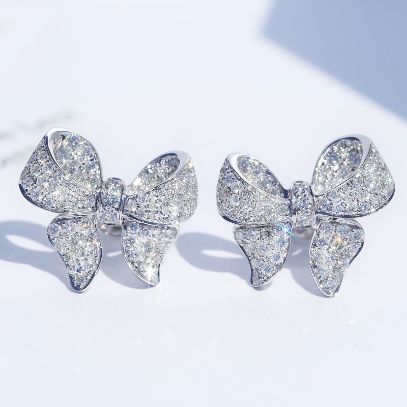

Shiny Bowknot Shape Stud Earrings Inlaid Shiny Zircon Elegant Copper Ear Jewelry Decoration Sweet Daily Wear Jewelry