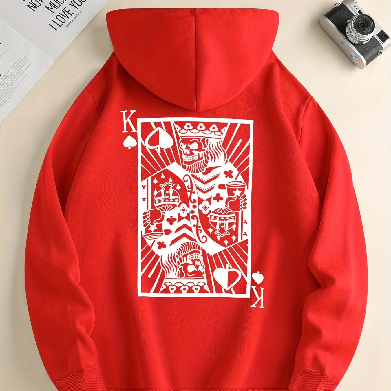 

Skeleton King Of Spades Print Hoodie, Hoodies For Men, Men's Casual Graphic Design Pullover Hooded Sweatshirt With Kangaroo Pocket Streetwear For Winter Fall, As Gifts