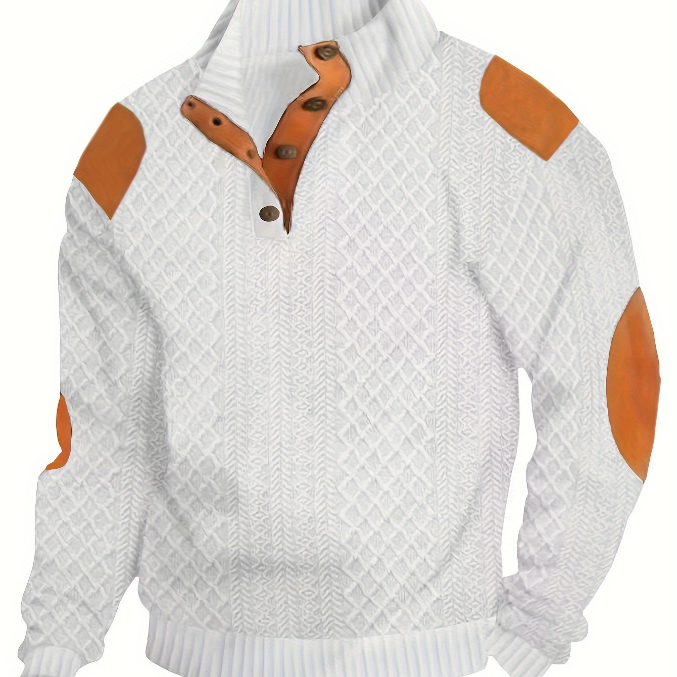 

Men's Casual Knit Sweater With Collar And Patched Elbow - Polyester - Long Sleeve Pullover For Spring, Autumn, And Winter