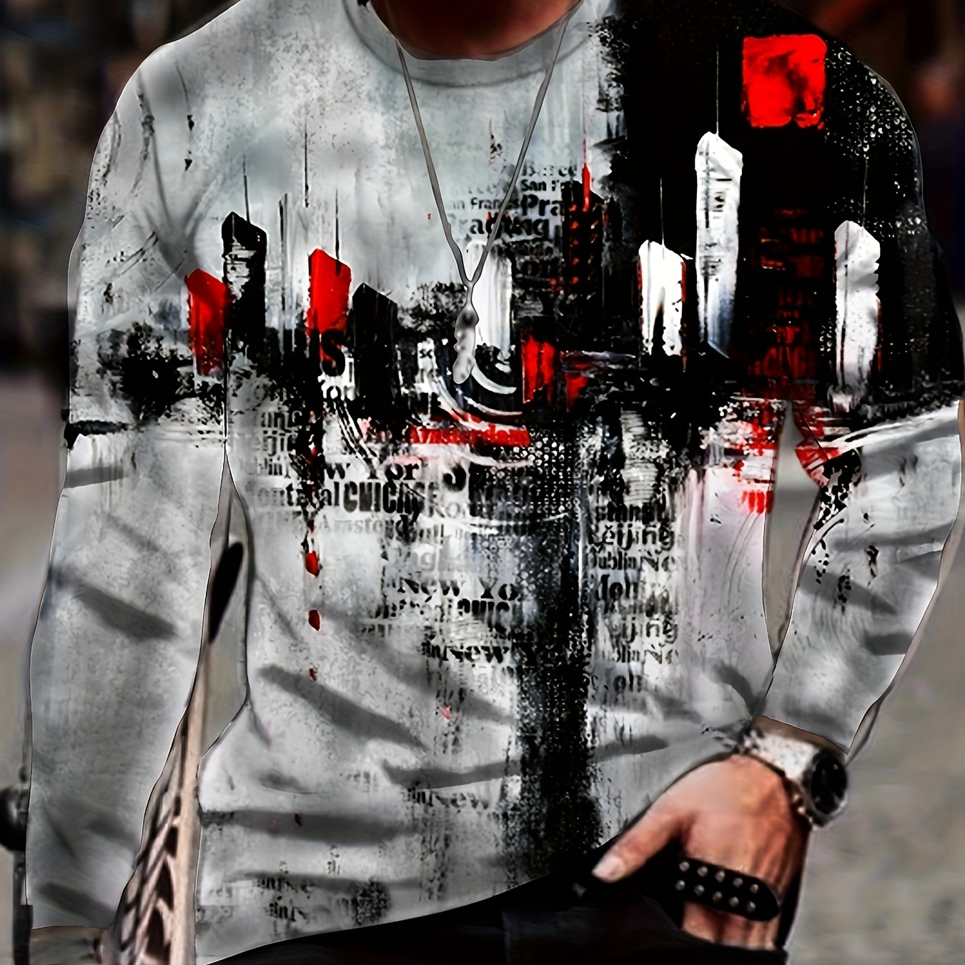 

Graffiti Style 3d Digital Print Men's Casual Comfy Long Sleeve T-shirt, Men's Graphic Clothes For Spring Summer Autumn, Tops For Men, Gift For Men