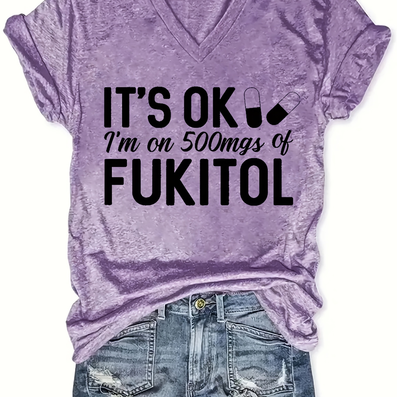 

Women's Casual V-neck T-shirt With Letter Print - Soft Polyester , Machine Washable, Summer Fashion Top