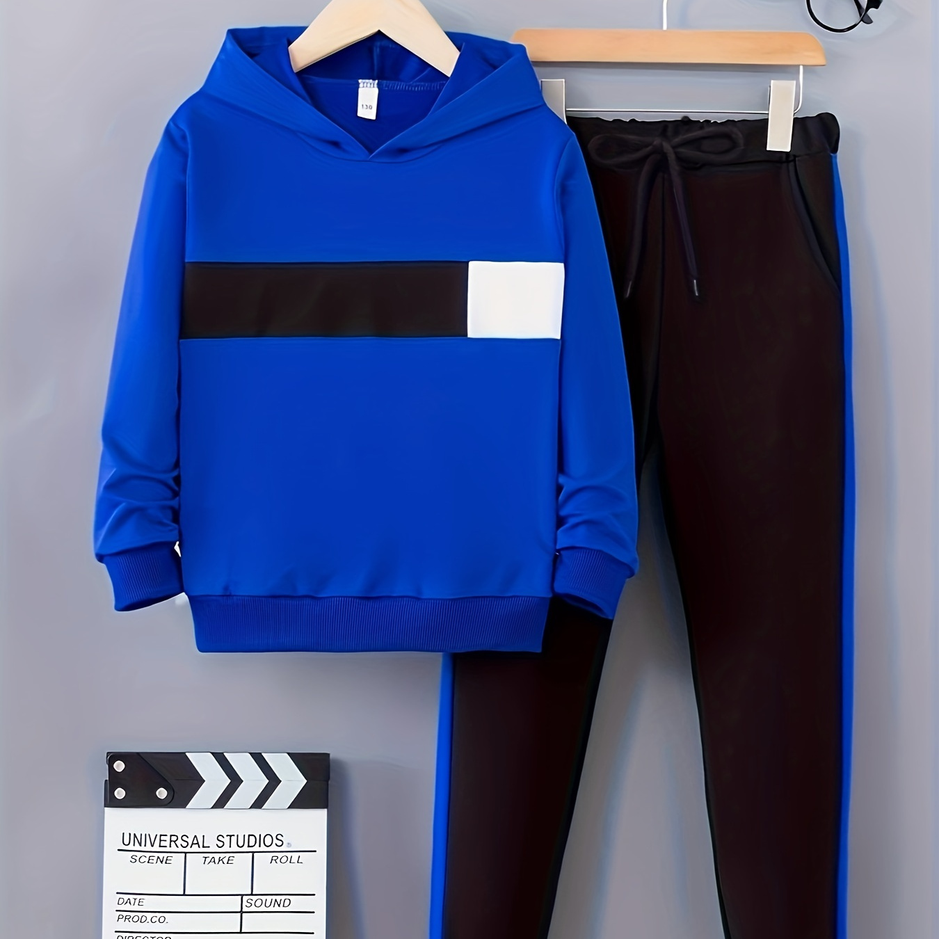 

Boy's Trendy Outfit 2pcs, Color Block Hoodie & Sweatpants Set, Kid's Clothes For Spring Fall