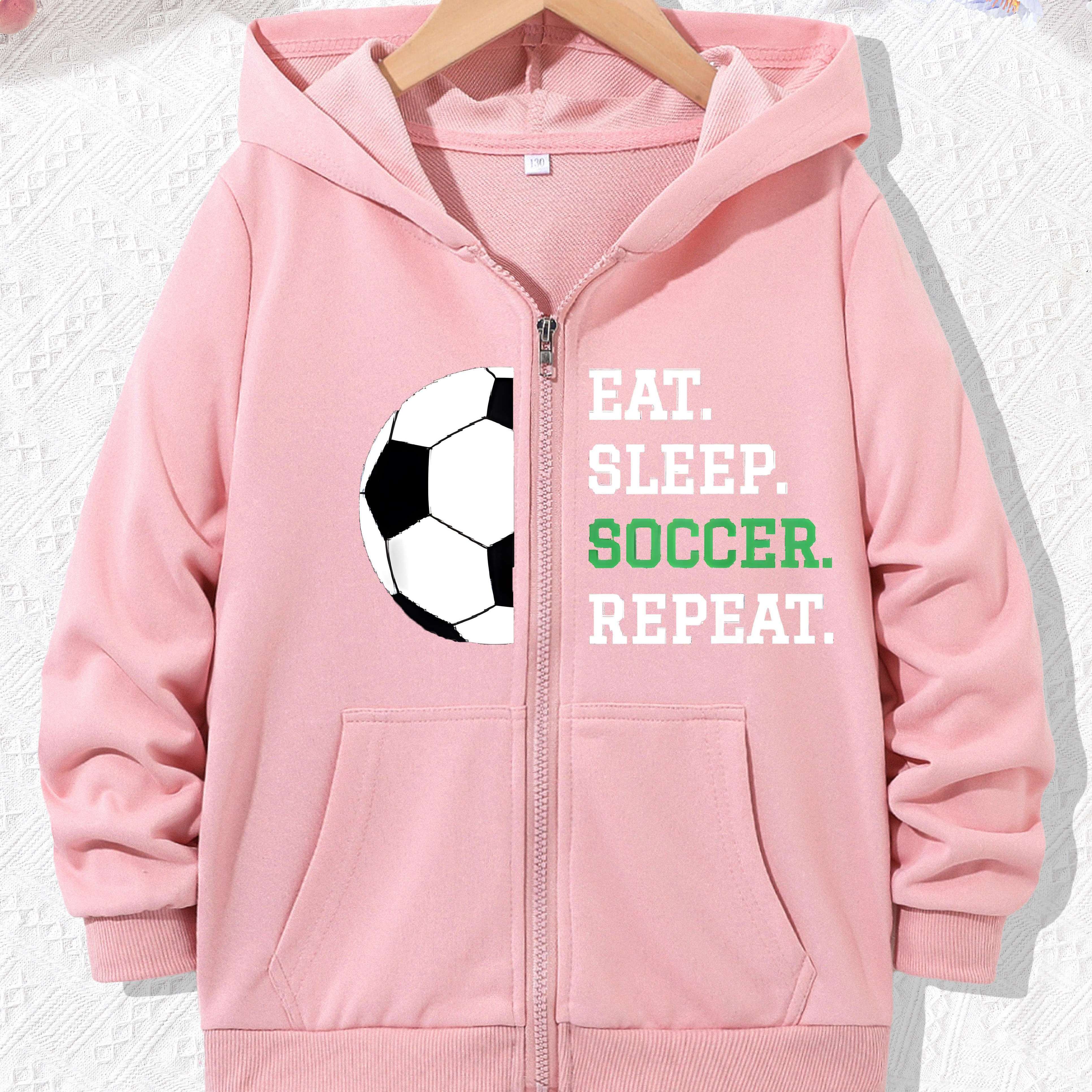 

Half Football & Slogan Print Girls Boys Fashion Hoodie Jacket, Lightweight Casual Zip Front Sporty Jackets With Pockets