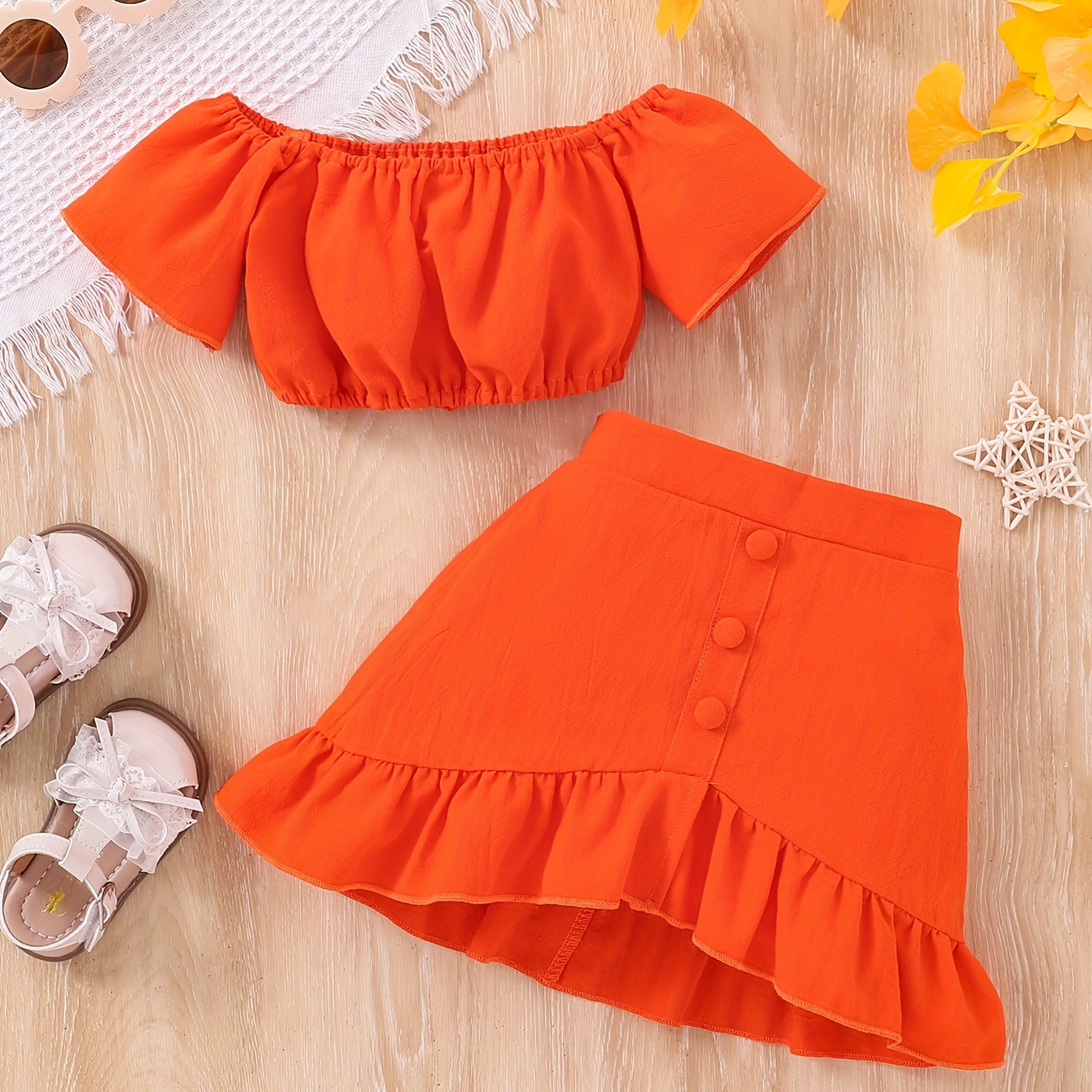 

Fashion Girls 2pcs Solid Color Crop Top + Skirt Party Summer Two-piece Set