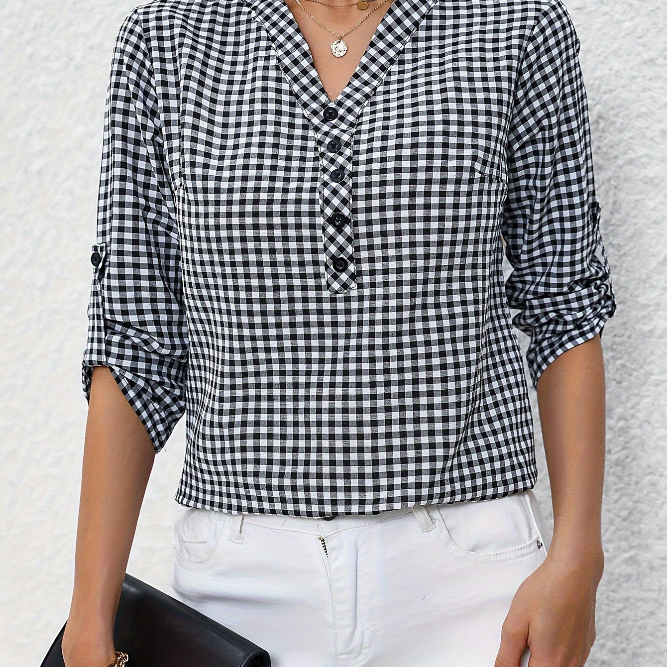 

Vintage Elegant Checkered Shirt For Women