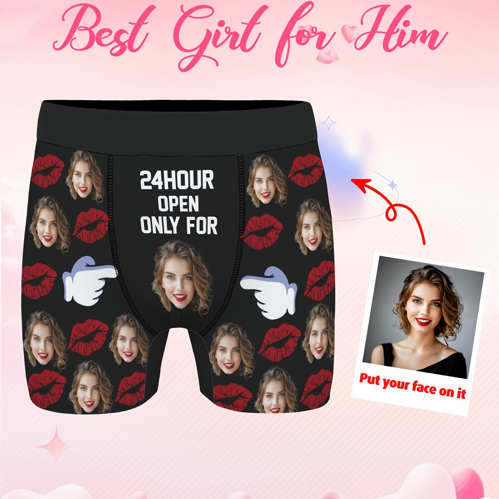 

Unique Personalized Customized Picture Photo Portrait Pattern Men's Underwear, Casual Boxer Briefs Shorts, Breathable Comfy Stretchy Boxer Trunks, Sports Shorts As Holiday Valentines Day Gifts