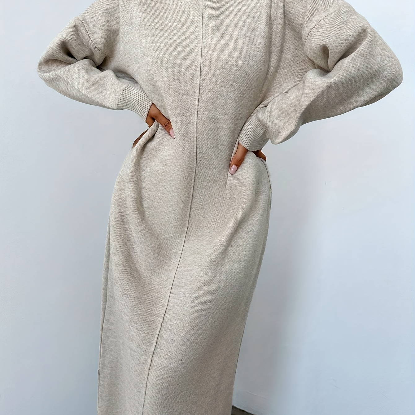 

Women's Elegant Viscose Tunic Dress, Solid Color Crew Neck, Long Length, Knit Fabric, H-contour, Loose Fit, Solid Color