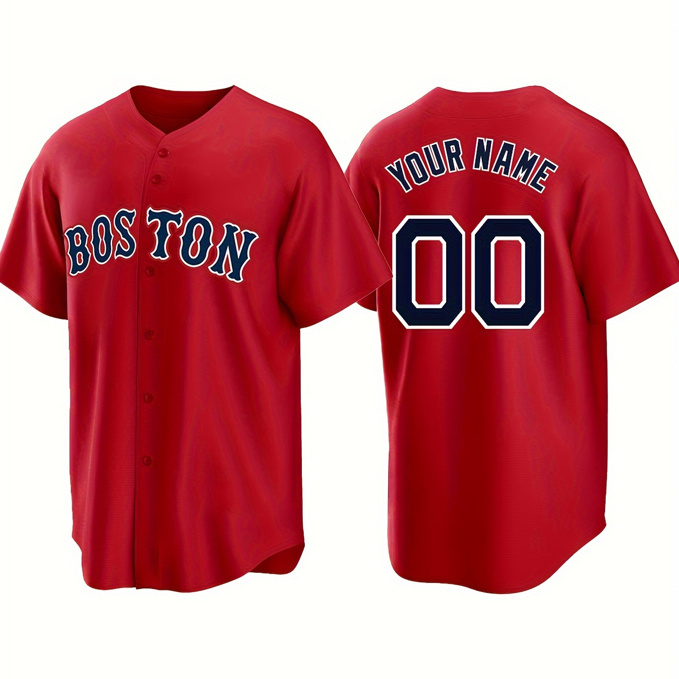 

Men's Customizable Name And Number Design Baseball Jersey Shirt, Boston Men's Embroidered Leisure Outdoor Sports Sweat Shirt For Match Party Training