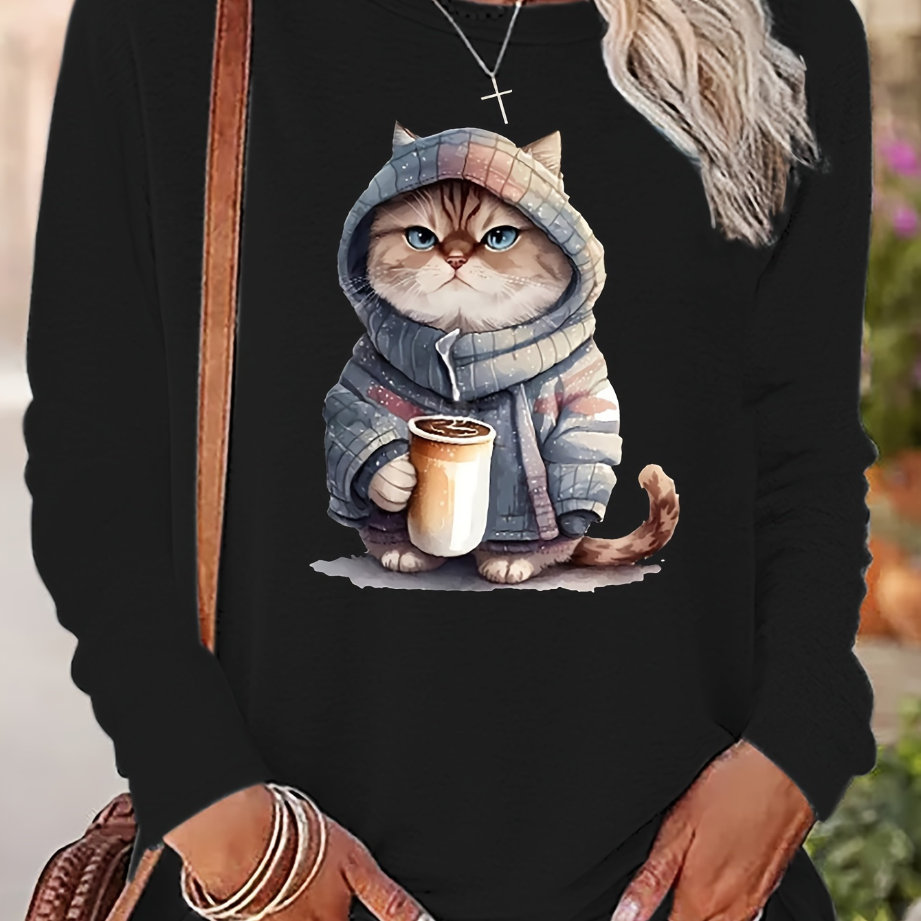 

T-shirt, Long Sleeve Crew Neck Casual Top For Spring & Fall, Women's Clothing