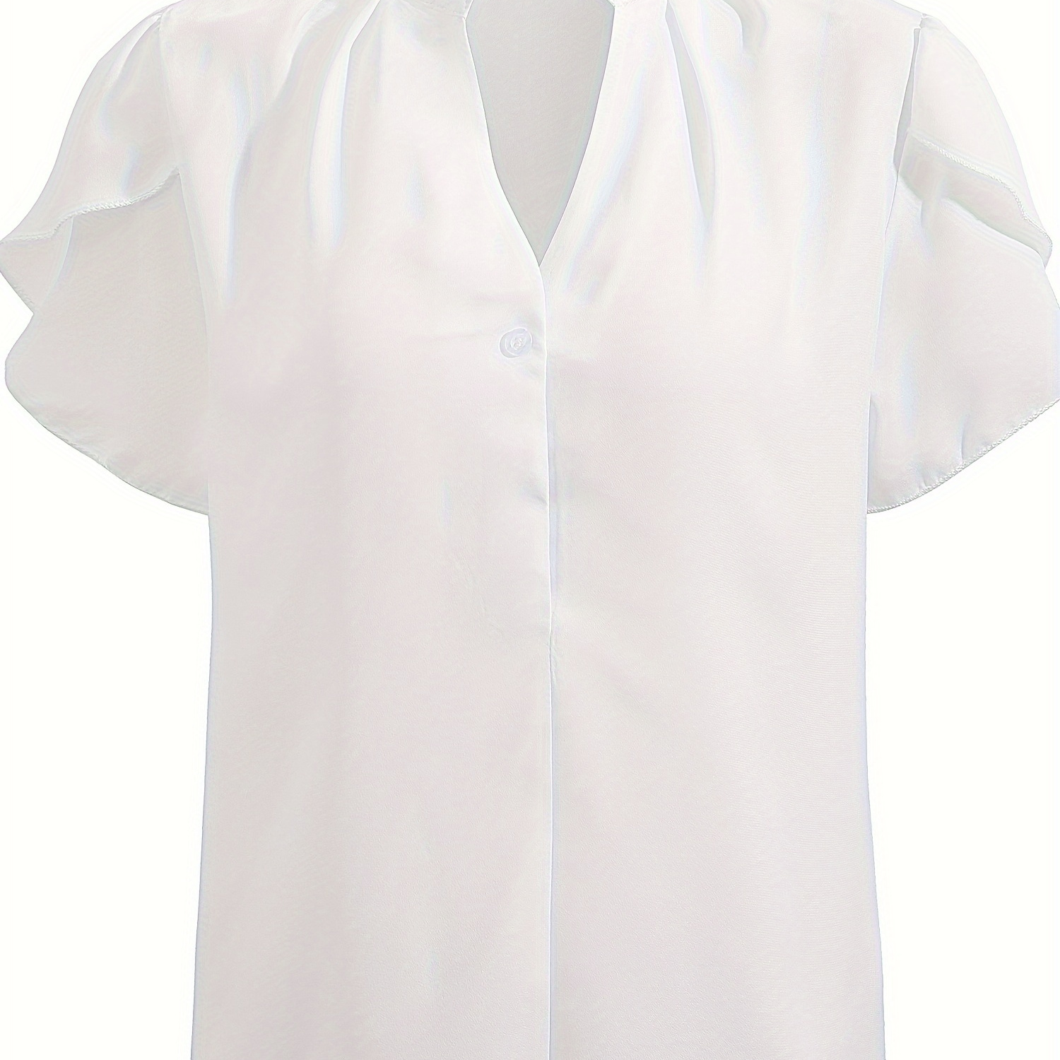 

Solid Petal Short Sleeve Blouse, Elegant Notched Neck Plicated Detail Blouse, Women's Clothing
