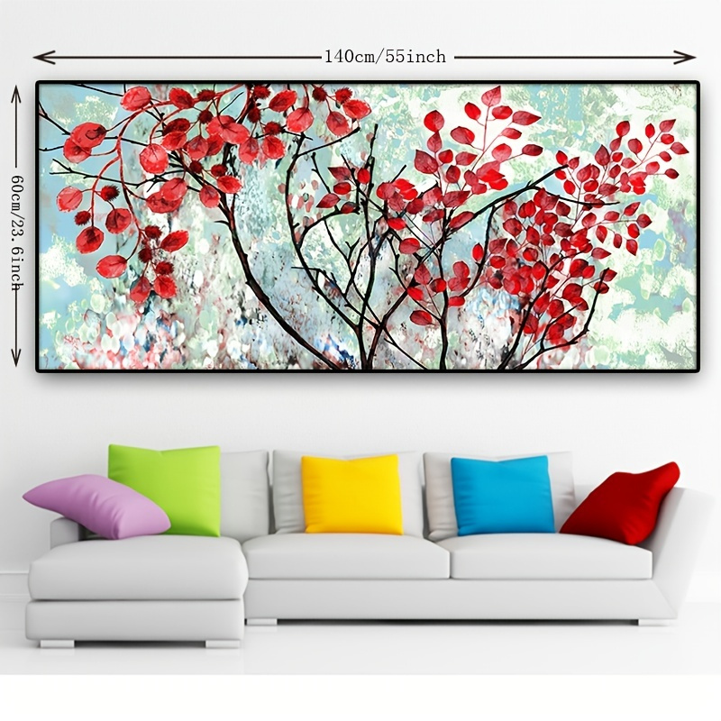 1pc Canvas Painting Hand Painted Style Red Leaves Wall Art For Bedroom ...