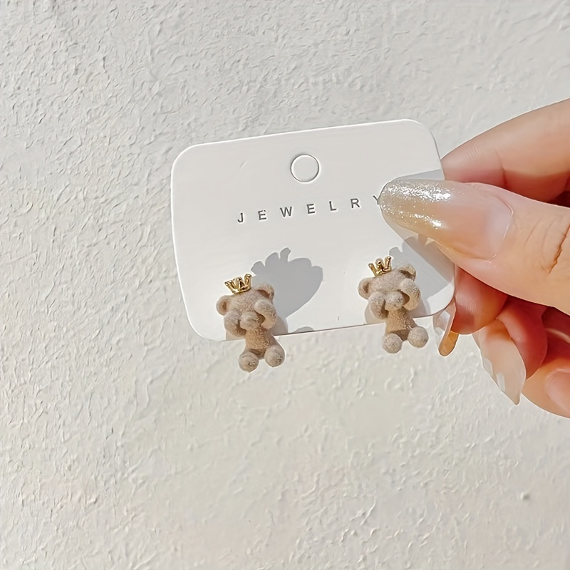

Cute Plush Bear Stud Earrings With Crown Jewelry Gift