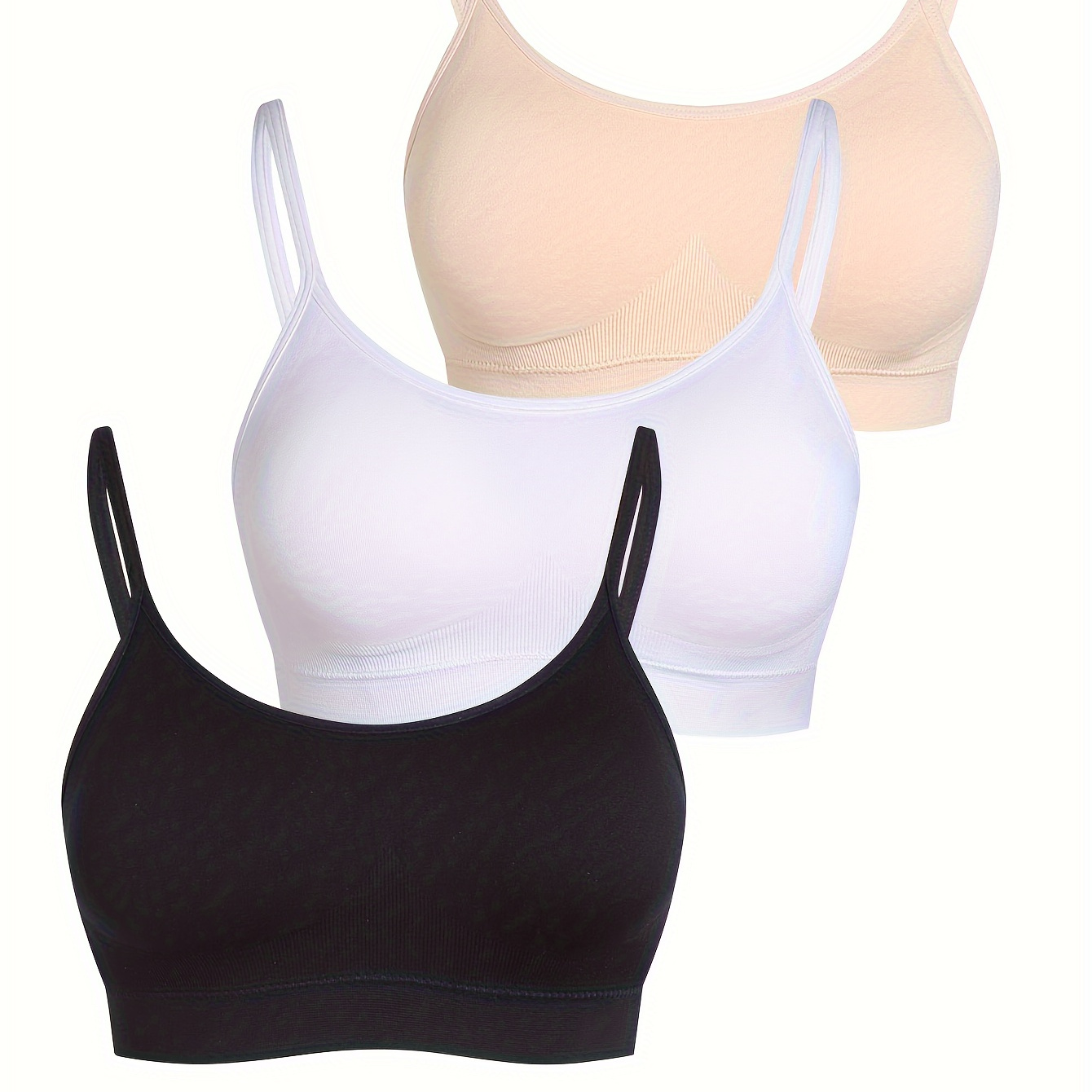 

3 Pack Plus Size Sports Bra Set, Women's Plus Solid Seamless Comfort Wireless High Stretch Sporty Running Bra With Removable Pads 3pcs Set
