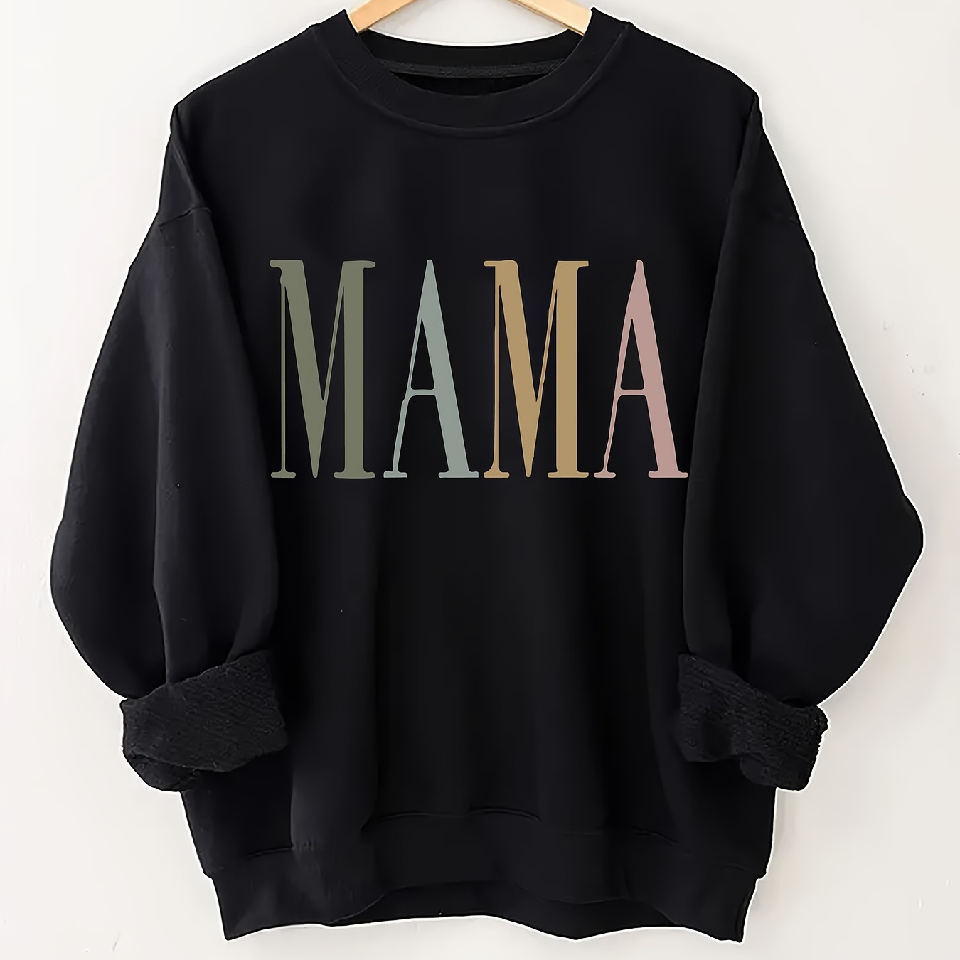 

-ready, Cozy 'mama' Letter Neck Sweatshirt - Casual Polyester , Machine Washable - Fall/winter Women'