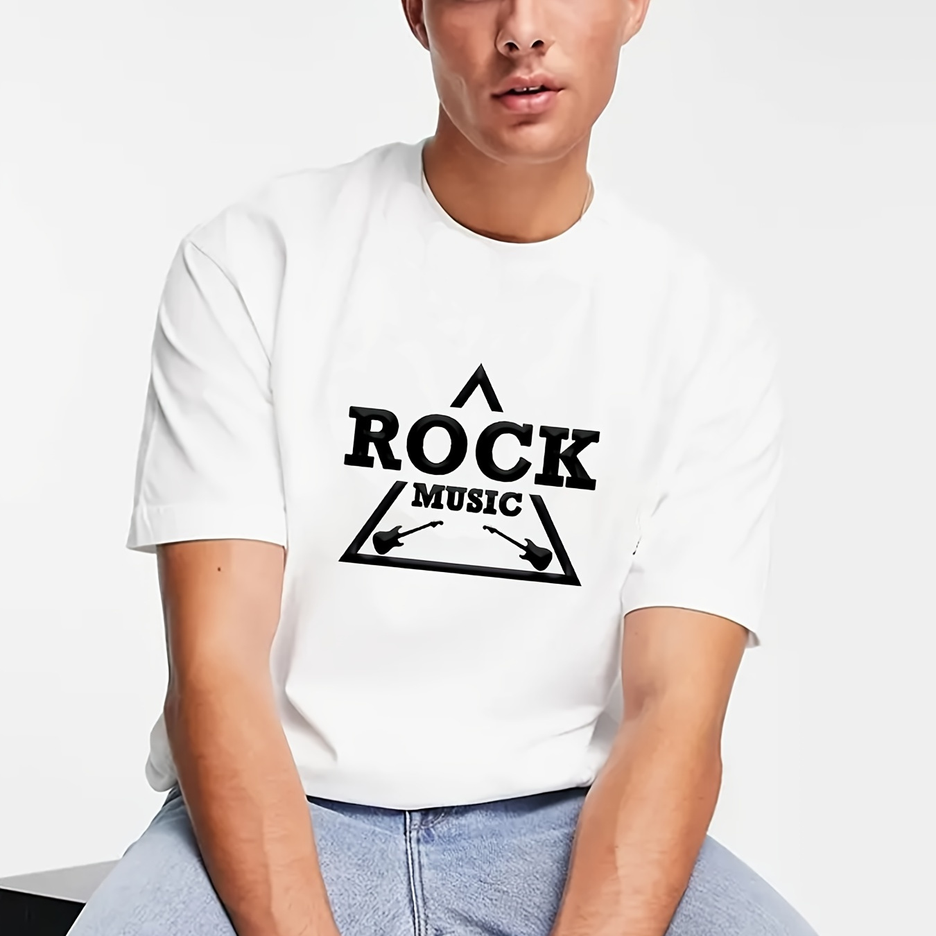 

rock Music" Pattern Print Men's Comfy Chic T-shirt, Graphic Tee Men's Summer Outdoor Clothes, Men's Clothing, Tops For Men, Gift For Men