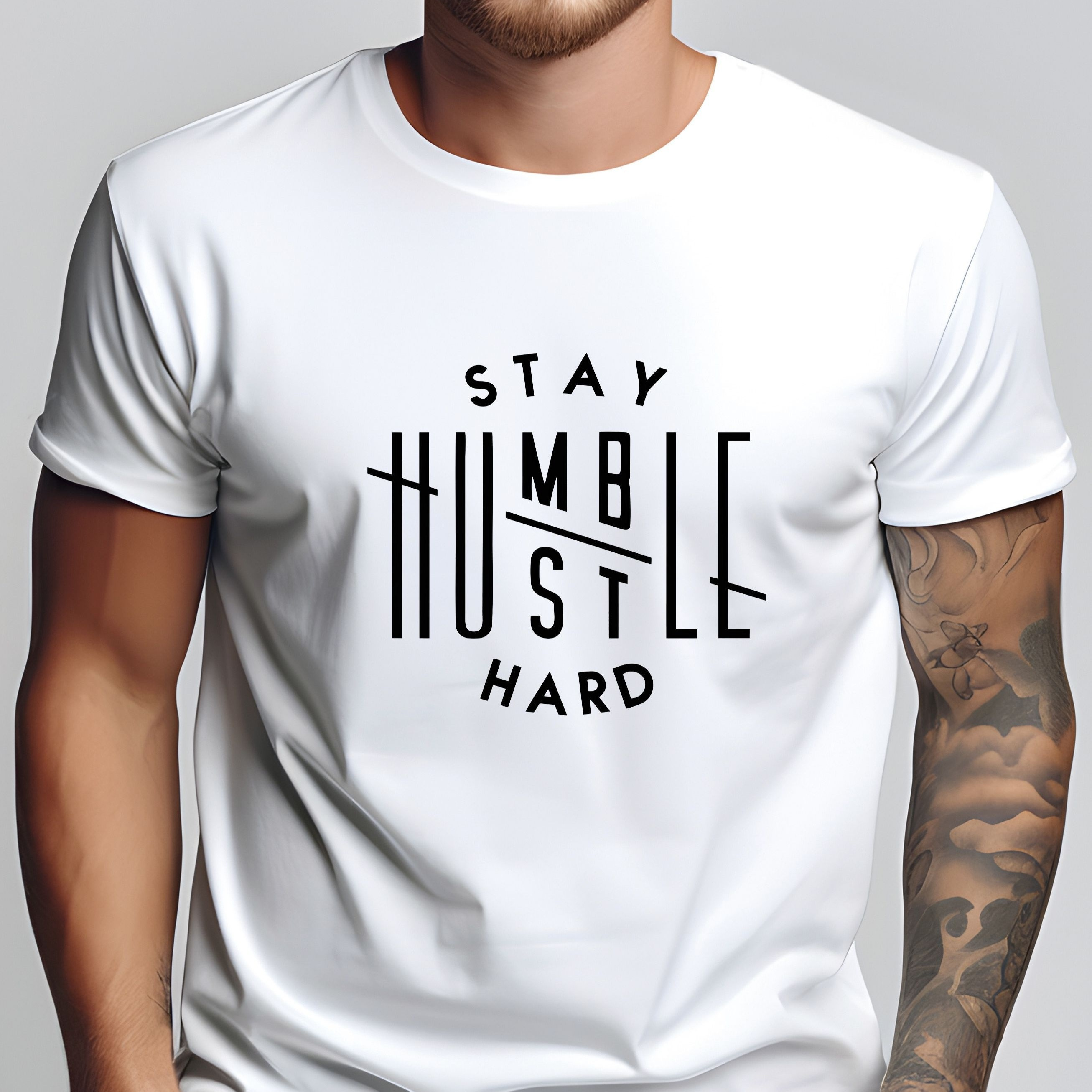 

Stay Humble Hustle Hard Print Tee Shirt, Tees For Men, Casual Short Sleeve T-shirt For Summer