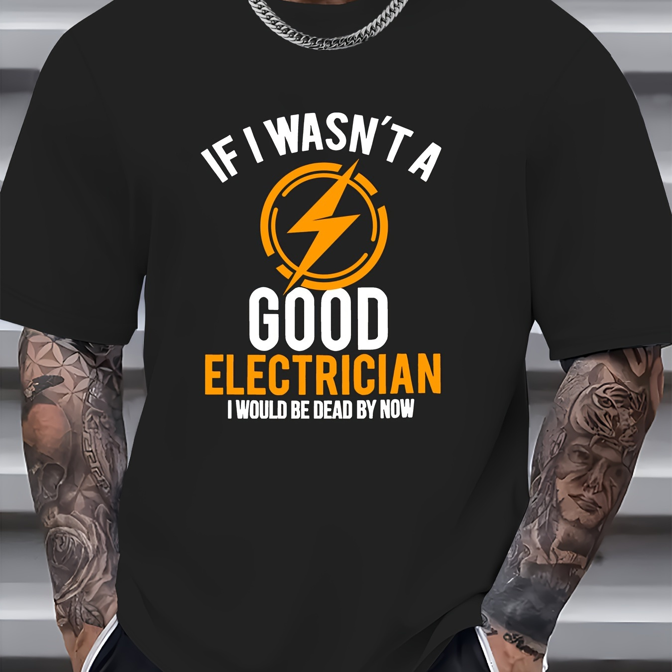 

Good Electrician Print Men's Crew Neck T-shirt, Short Sleeve Versatile Casual Summer Clothes