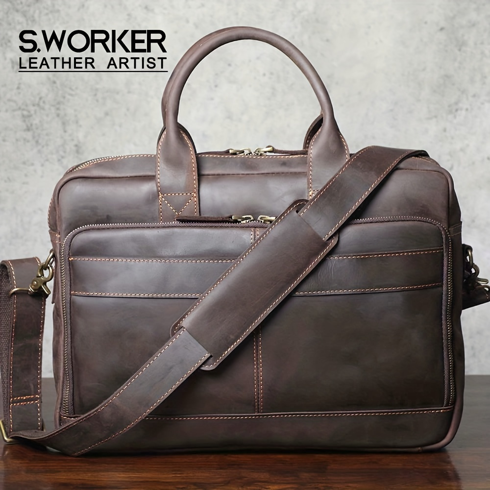 Men's Leather Bag Messenger Bag Business Bag Totes Handbags Briefcases  Genuine Leather 14 Inch Laptop Bags Black Computer Bags for Document 