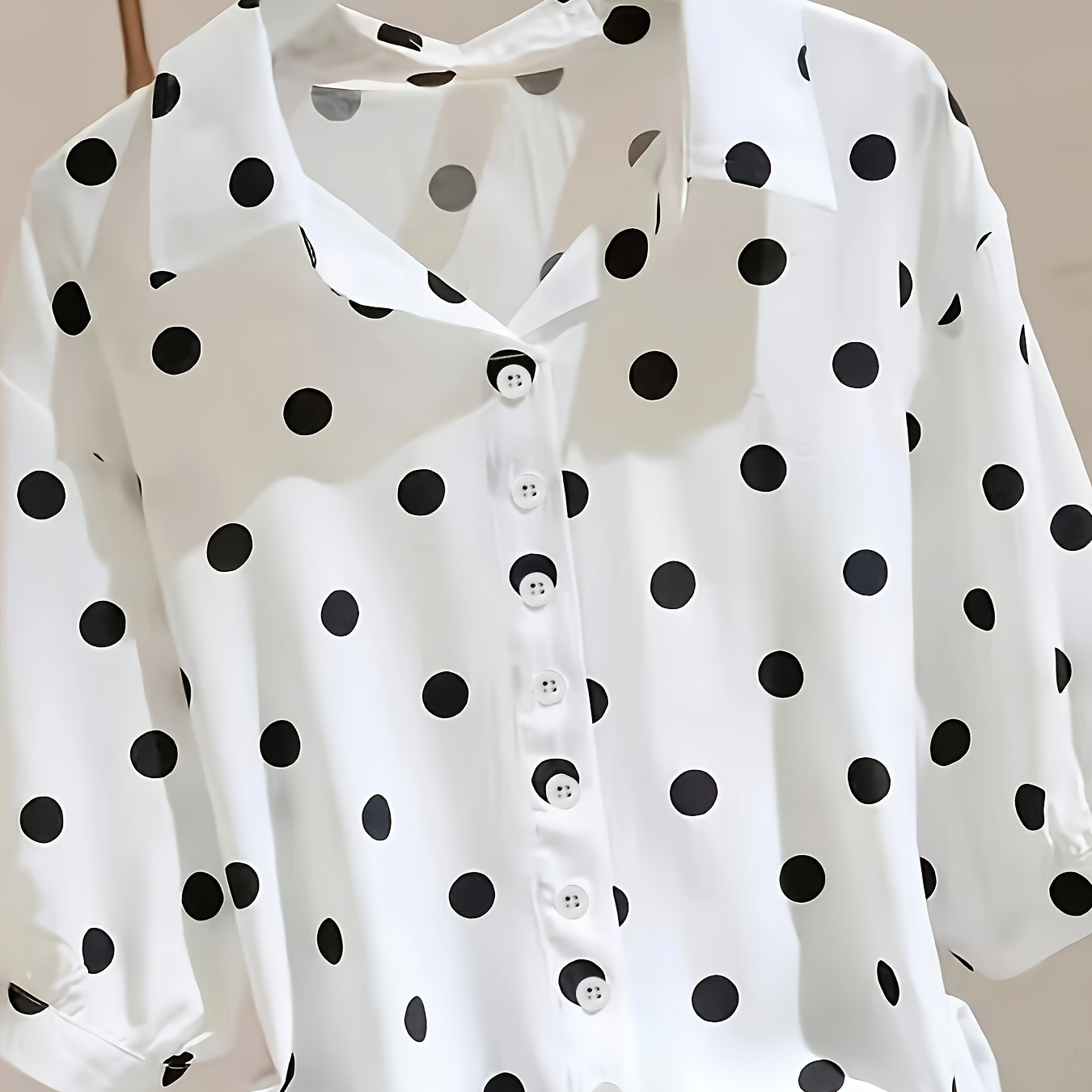 

Polka-dot Print Button Front Blouse, Vintage Half Sleeve Loose Blouse For Spring & Summer, Women's Clothing