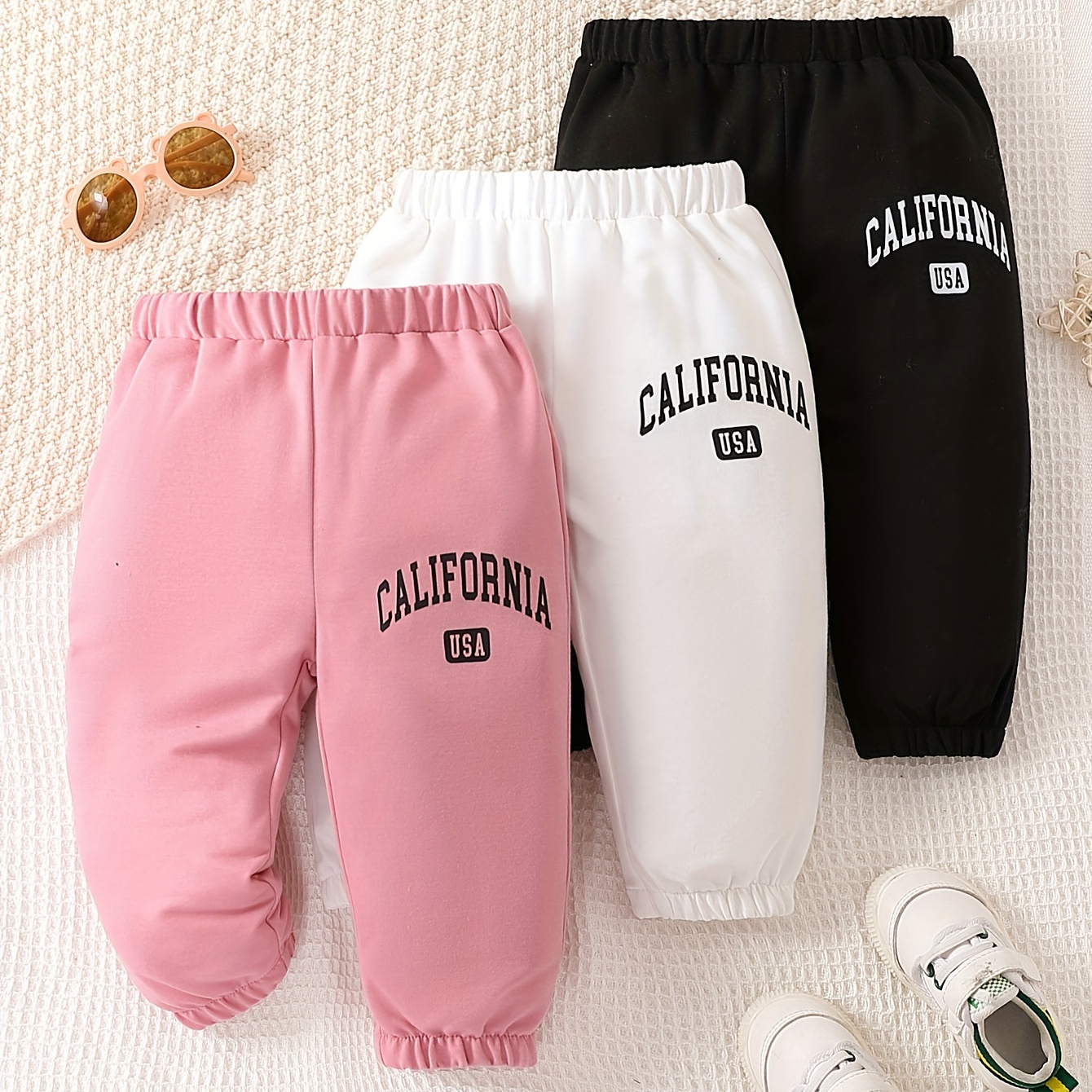 

3pcs Baby Girl's Multi-color Trousers Set, Kids Casual Pants