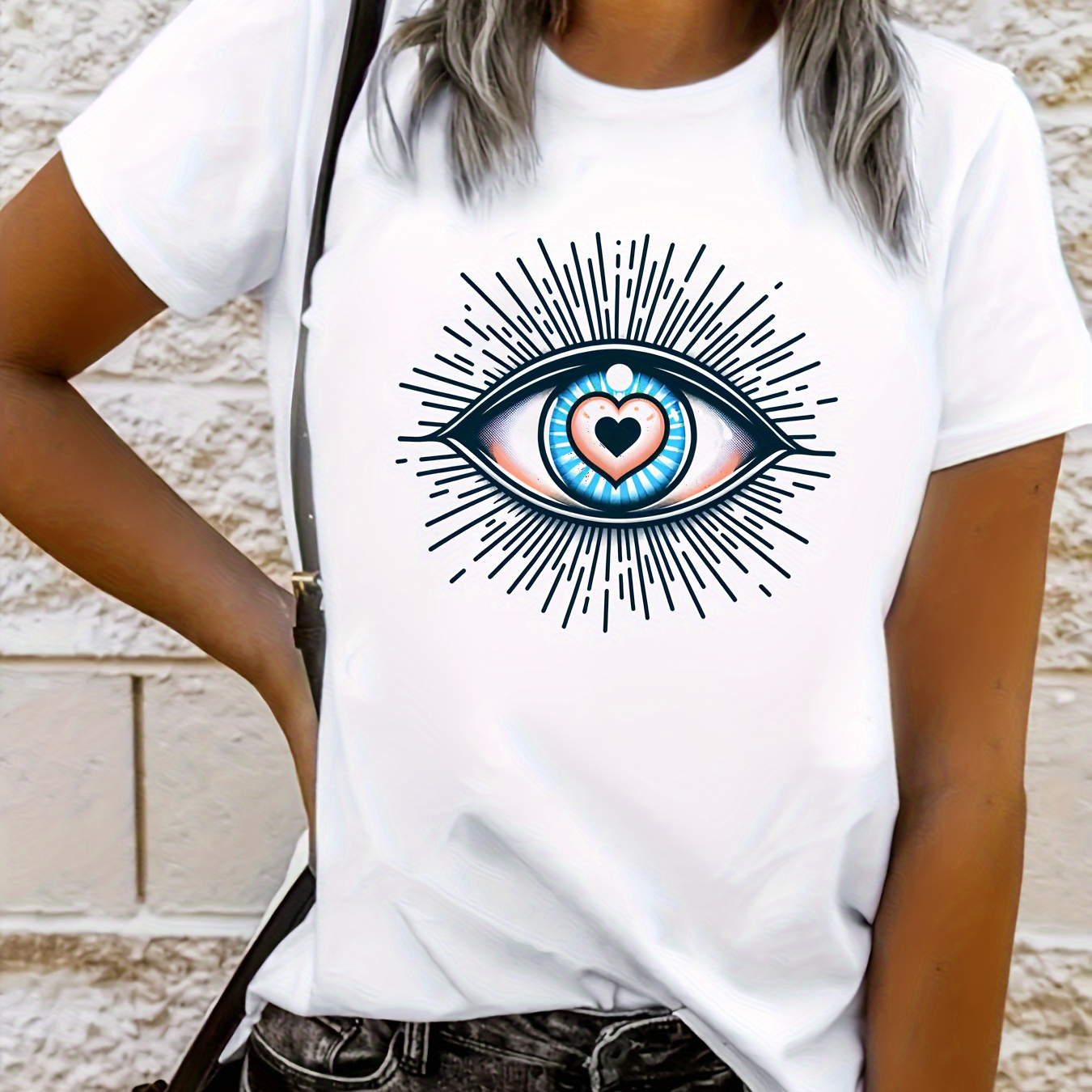 

Graphic Print T-shirt, Short Sleeve Crew Neck Casual Top For Summer & Spring, Women's Clothing