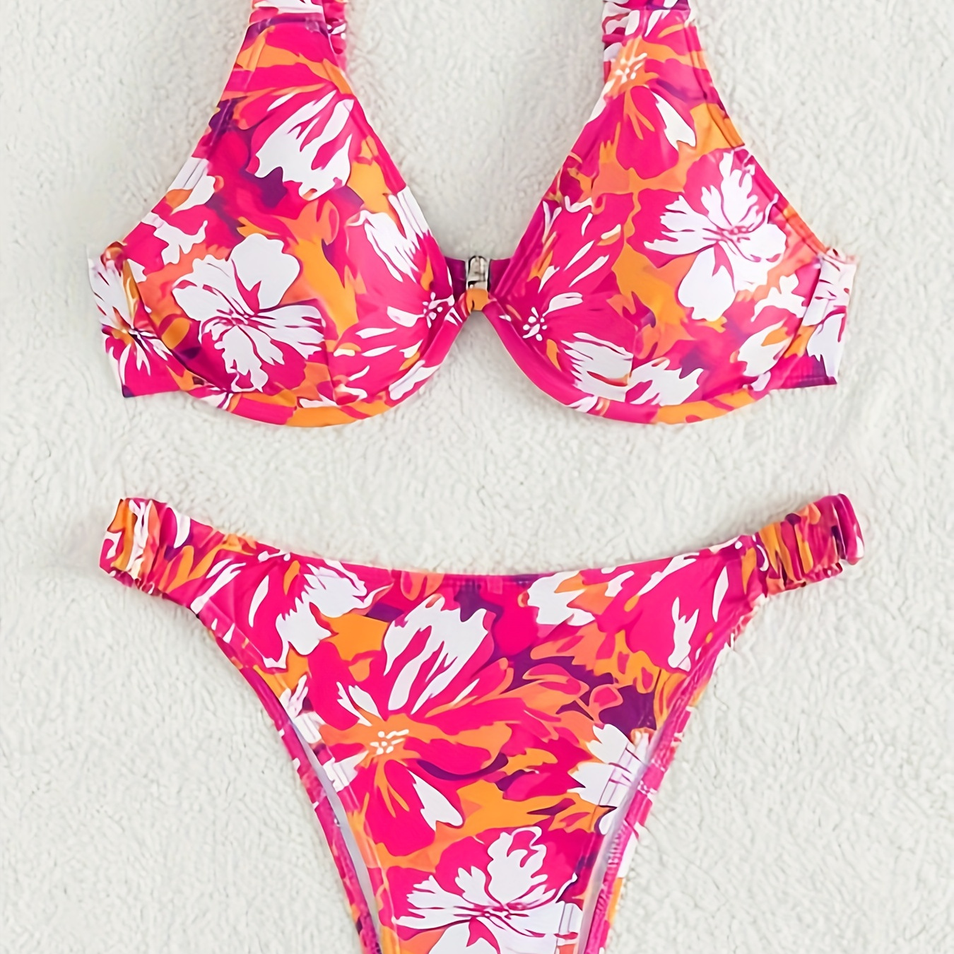 

Floral Print Women's Bikini Set, Two-piece Swimsuit With Underwire Support, Summer Beachwear, Quick-dry Swimwear, Adjustable Straps