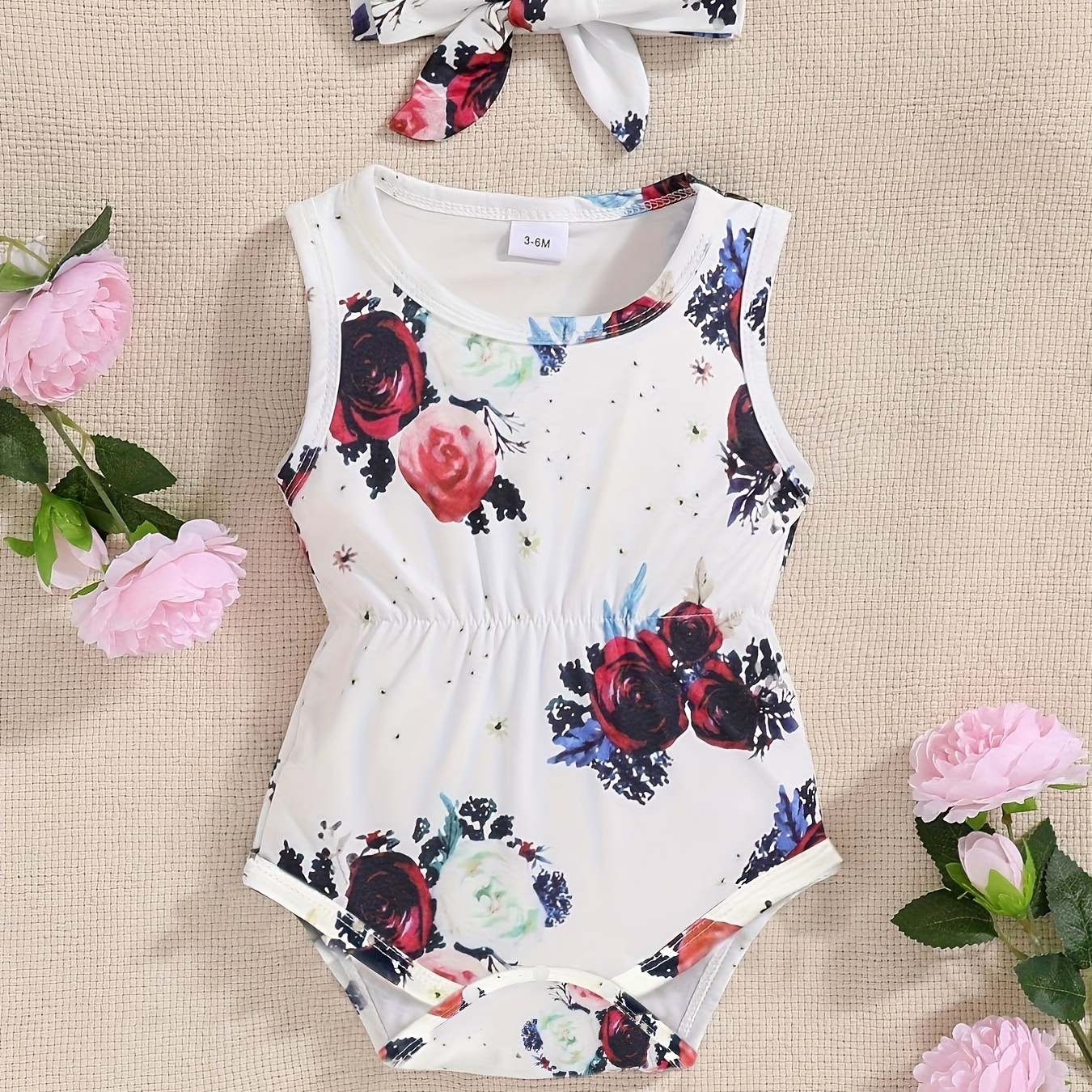 

Baby Girls Trendy Flowers Graphic Triangle Onesie Sleeveless Summer Baby Clothes