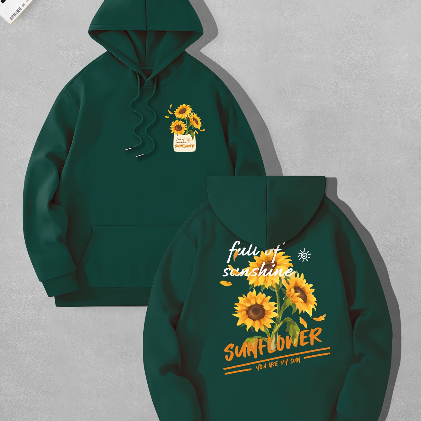 

Sunflowers Graphic Print Sweatshirt, Artistic Graphic Design Hoodies With Fleece For Men, Men's Warm Slightly Flex Hooded Streetwear Pullover, For Fall And Winter, As Gifts