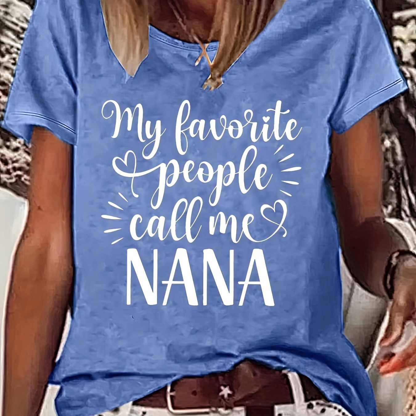 

Nana Letter Neck T-shirt, Casual Short Sleeve Top For , Women's Clothing