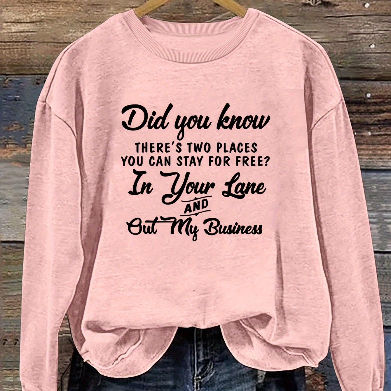 

Women's Casual Crew Neck Sweatshirt With Letter Print - 100% Polyester Knit Fabric, Long Sleeve Pullover For Fall/winter