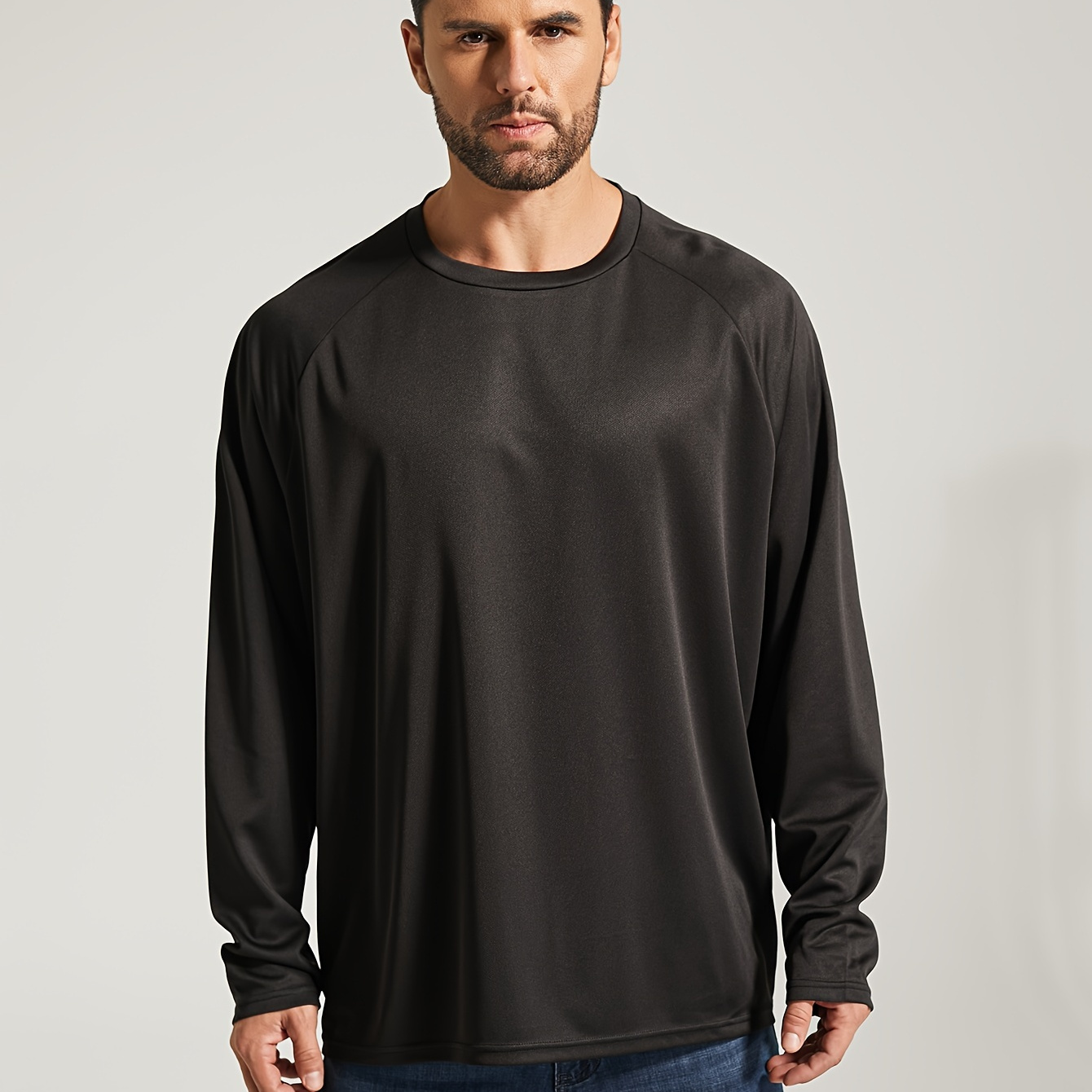 

Plus Size Men's Long Sleeve Shirts, Casual Plain Color Tops For Outdoor, Men's Clothing