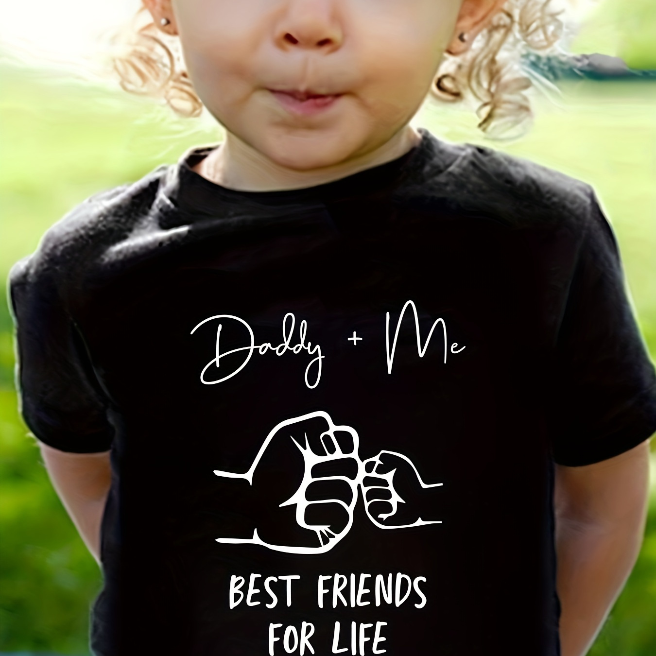 

Toddler Girls "daddy And Me Best Friends" Letter And Fist Graphic Print T-shirt, Cotton Casual Round Neck Tees Top, Teen Girls' Summer Clothes