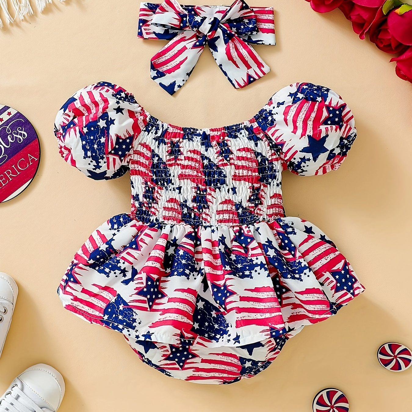 

Baby Girl My 1st 4th Of July Outfits, Baby Girl American Flag Print Romper 4th Of July Baby Girl Outfits