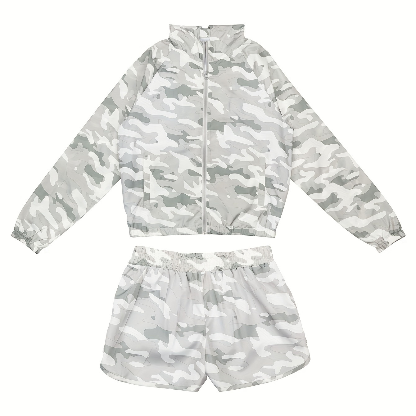 

Women's Athletic Windbreaker Suit With White Camouflage Design - Stylish And Functional Activewear For Woman